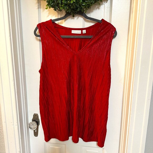 Susan Graver Red Silver Sparkle Sleeveless Blouse-Size Large - Picture 1 of 4